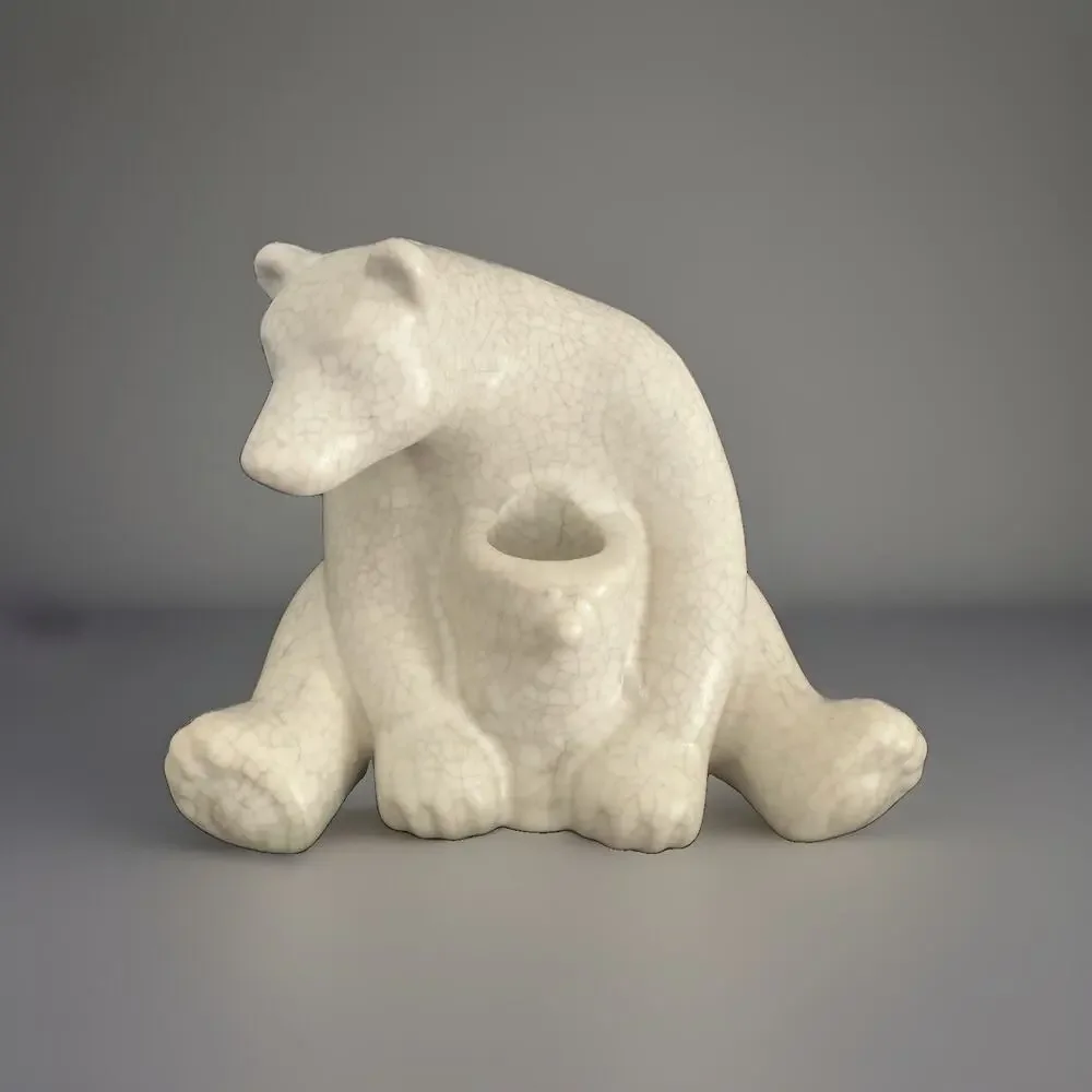 Anthropologie Candle Holder ARCTIC WOODLAND Taper POLAR BEAR Crackle 4
